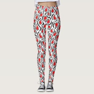 Paisley Abstract 230523 - Red, Black and White Leggings