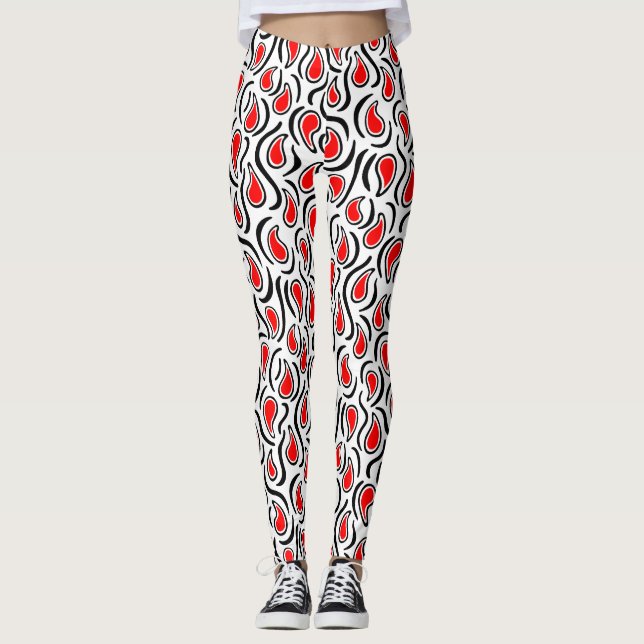 Paisley Abstract 230523 - Red, Black and White Leggings (Front)