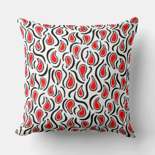 Paisley Abstract 230523 - Red, Black and White Throw Pillow