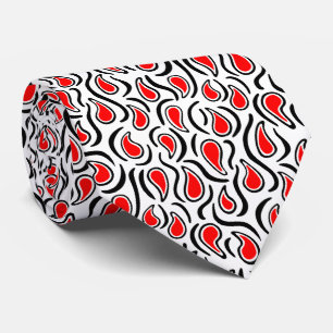 Paisley Abstract 230523 - Red, Black and White Tie