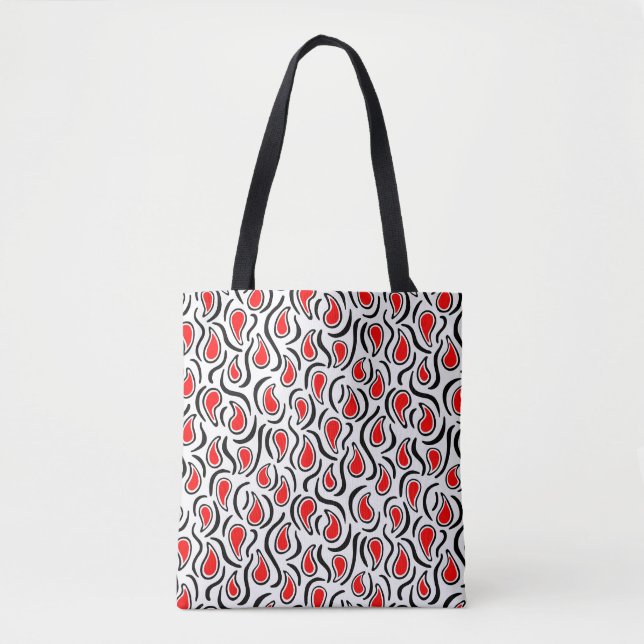 Paisley Abstract 230523 - Red, Black and White Tote Bag (Front)