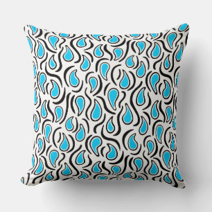 Paisley Abstract 230523 - Sky Blue, B&W Throw Pillow