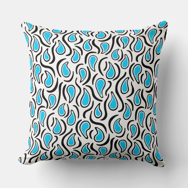 Paisley Abstract 230523 - Sky Blue, B&W Throw Pillow (Front)