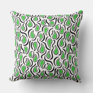 Paisley Abstract 230523 - Spring Green, B&W Throw Pillow