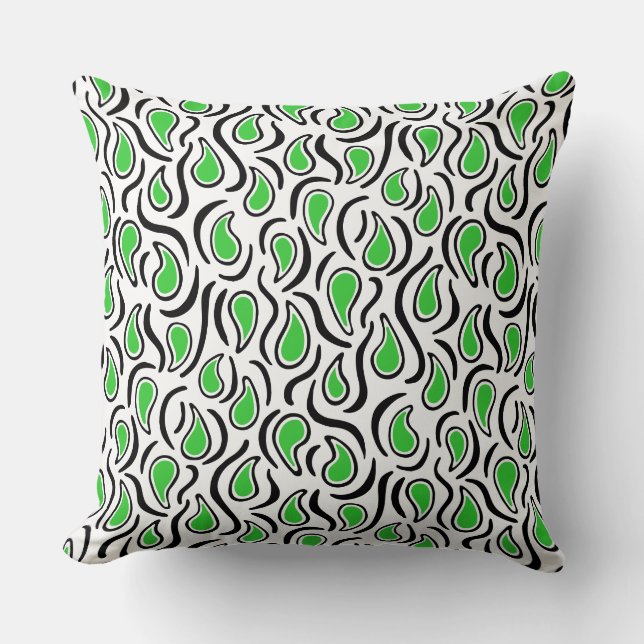 Paisley Abstract 230523 - Spring Green, B&W Throw Pillow (Front)