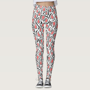 Paisley Abstract 230523 - Tropical Pink, B&W Leggings