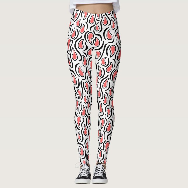 Paisley Abstract 230523 - Tropical Pink, B&W Leggings (Front)