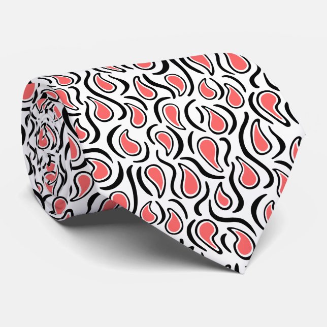 Paisley Abstract 230523 - Tropical Pink, B&W Tie (Rolled)
