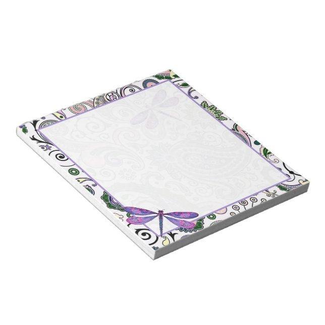 Paisley and dragonfly notepad (Angled)