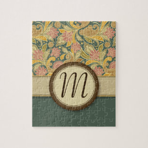 Paisley and Fan Flowers with Monogram Jigsaw Puzzle