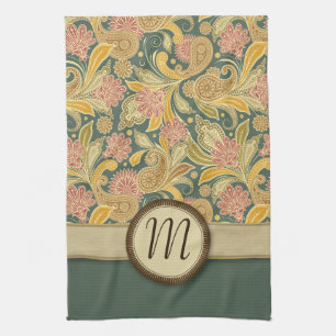 Paisley and Fan Flowers with Monogram Kitchen Towel