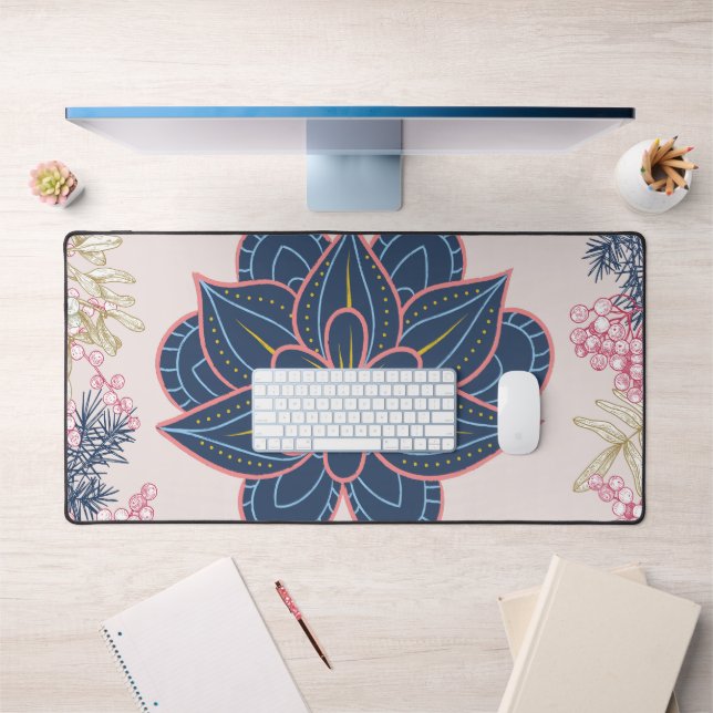 Paisley Art, Blue and Purple Pattern Graphic Desk Mat (Office 1)