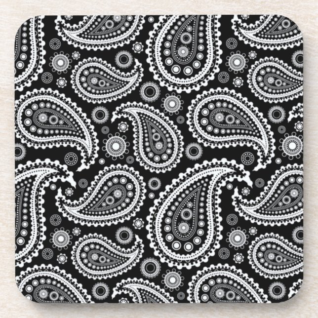 Paisley B&W Cork Coaster Set (Front)