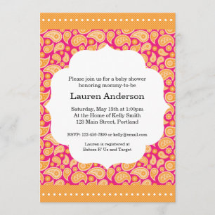 Paisley Baby Shower Invitation - Orange