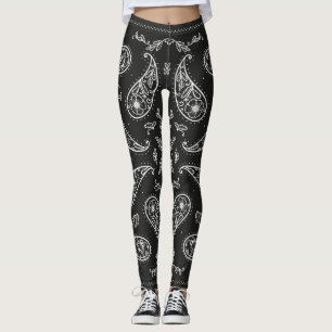 Paisley bandana: black and white print leggings
