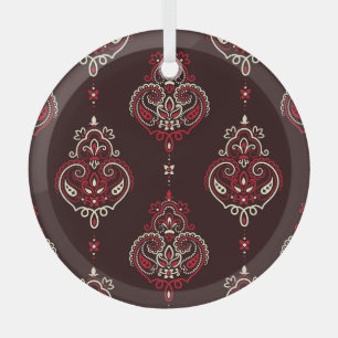 Paisley Bandana: Boho Vintage Print. Glass Ornament