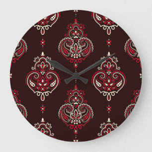 Paisley Bandana: Boho Vintage Print. Large Clock