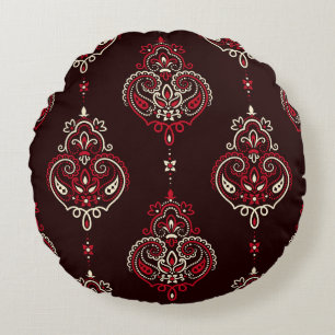 Paisley Bandana: Boho Vintage Print. Round Pillow