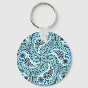 Paisley birds in baby blue keychain