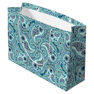 Paisley birds in baby blue large gift bag