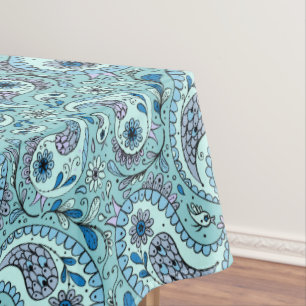 Paisley birds in baby blue tablecloth