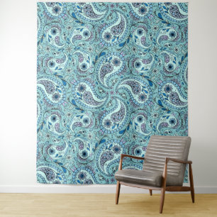 Paisley birds in baby blue tapestry