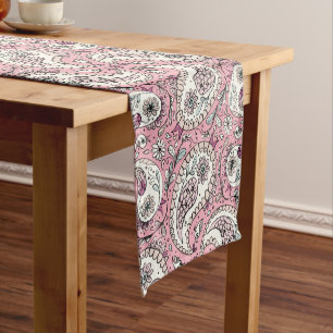Paisley birds in baby pink short table runner