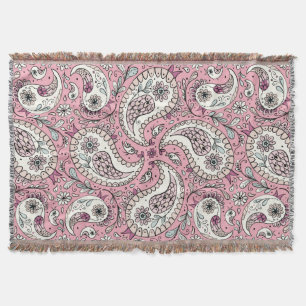 Paisley birds in baby pink throw blanket