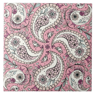Paisley birds in baby pink tile