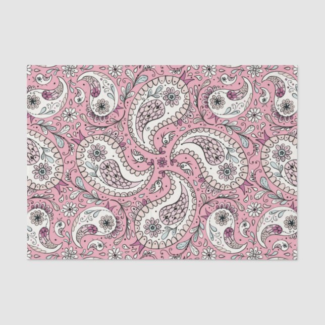 Paisley birds in baby pink tissue paper (Front)