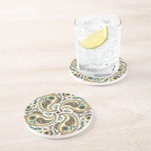 Paisley birds in yellow/brown and white coaster