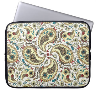 Paisley birds in yellow/brown and white laptop sleeve