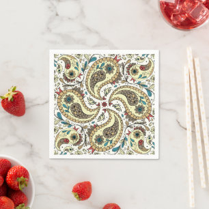 Paisley birds in yellow/brown and white napkin