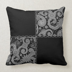 Paisley Black Chained Throw Pillow