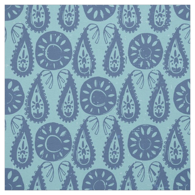 paisley block blue fabric (Swatch)