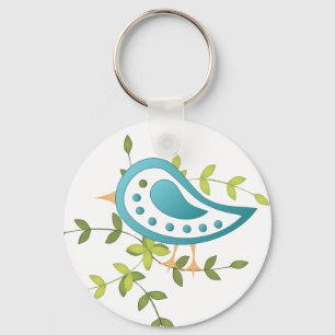 Paisley Blue Bird of Happiness Keychain