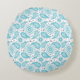 Paisley blue boho pattern round pillow