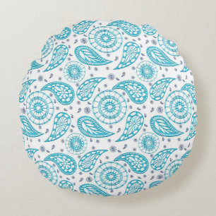 Paisley blue boho pattern round pillow