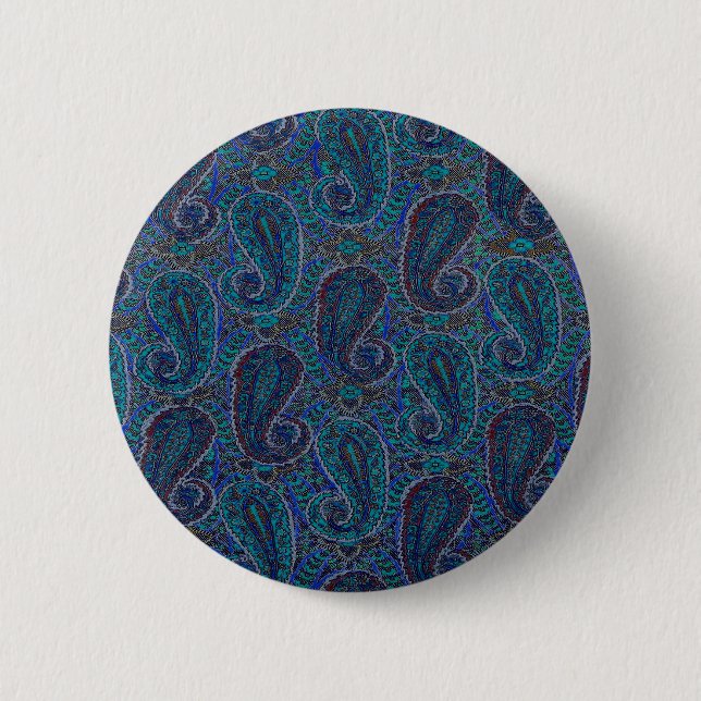 Paisley Blue Indian Boho Art Pattern 2 Inch Round Button (Front)
