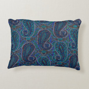 Paisley Blue Indian Boho Art Pattern Accent Pillow