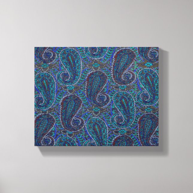 Paisley Blue Indian Boho Art Pattern Canvas Print (Front)
