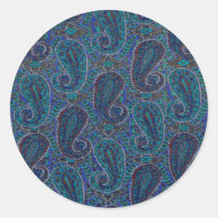 Paisley Blue Indian Boho Art Pattern Classic Round Sticker