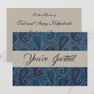 Paisley Blue Indian Boho Art Pattern Invitation