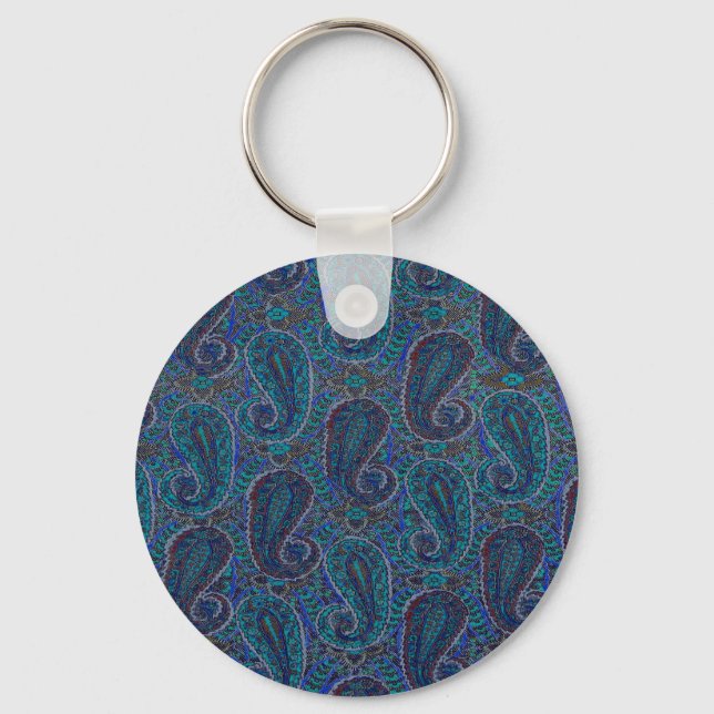 Paisley Blue Indian Boho Art Pattern Keychain (Front)