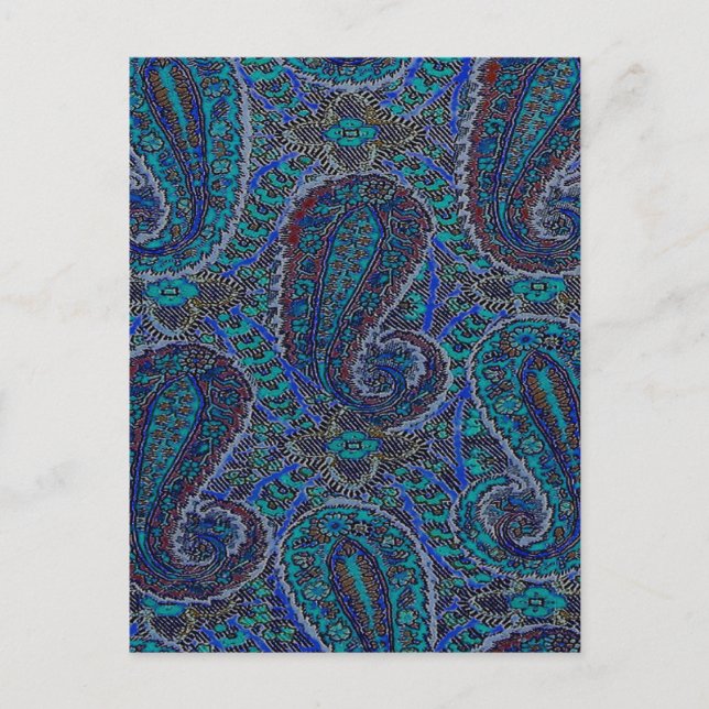 Paisley Blue Indian Boho Art Pattern Postcard (Front)