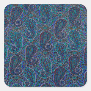 Paisley Blue Indian Boho Art Pattern Square Sticker