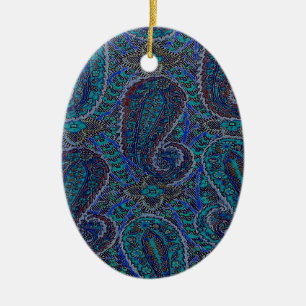 Paisley Blue Indian Boho Classic Vintage Ceramic Ornament