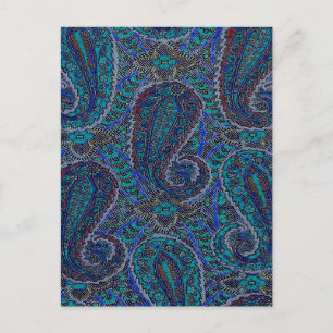 Paisley Blue Indian Boho Classic Vintage Postcard