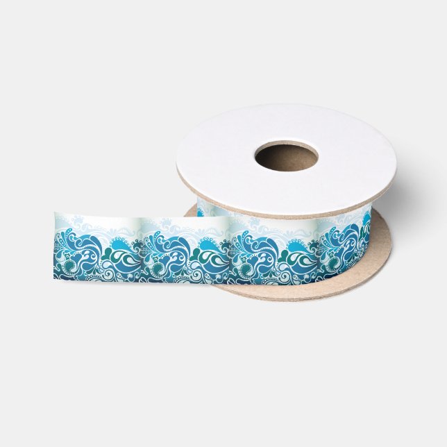 Paisley Blue Satin Ribbon (Spool)
