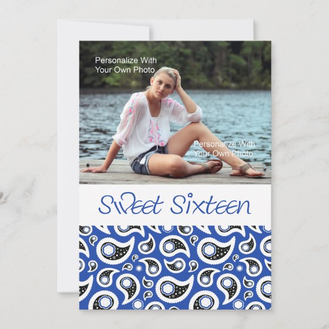 Paisley Blueberry Sweet Sixteen Invitation (Front)